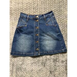 Frye Women Medium Wash Denim Mini Skirt Button Front Size 0 Western A-Line 0814